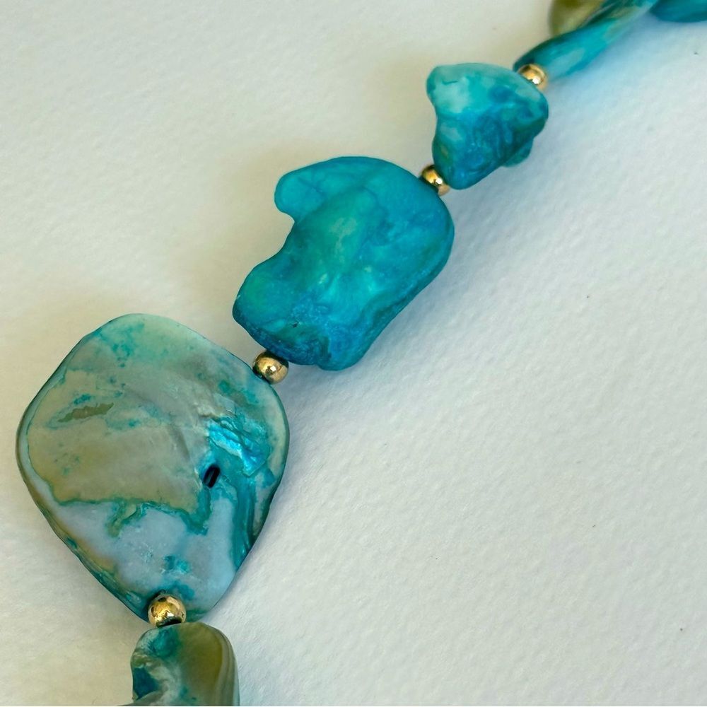 Calypso Blue Shell Necklace, Faux Pearl Drop - Picture 6 of 6